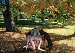 3D sex with two horny doggies